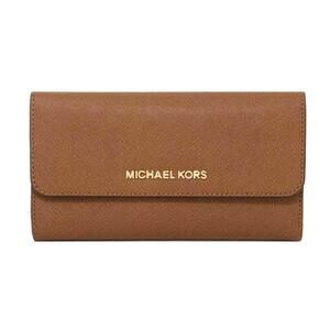 NWT Michael Kors Jet Set Travel Large Trifold Leather Wallet Brown